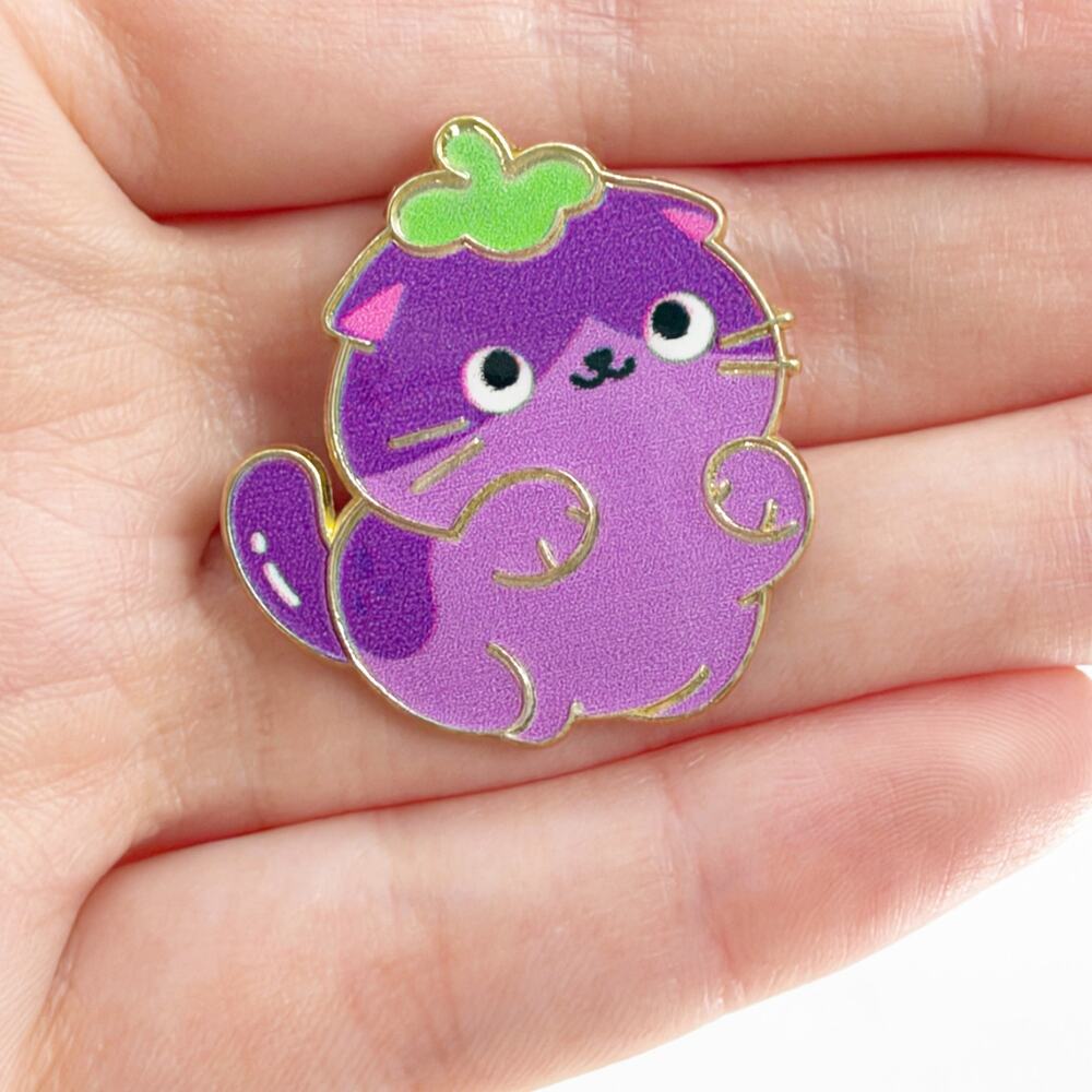 Purple Cat Enamel Pin Kawaii Kitty Grape Berry Cute Collectible Brooch